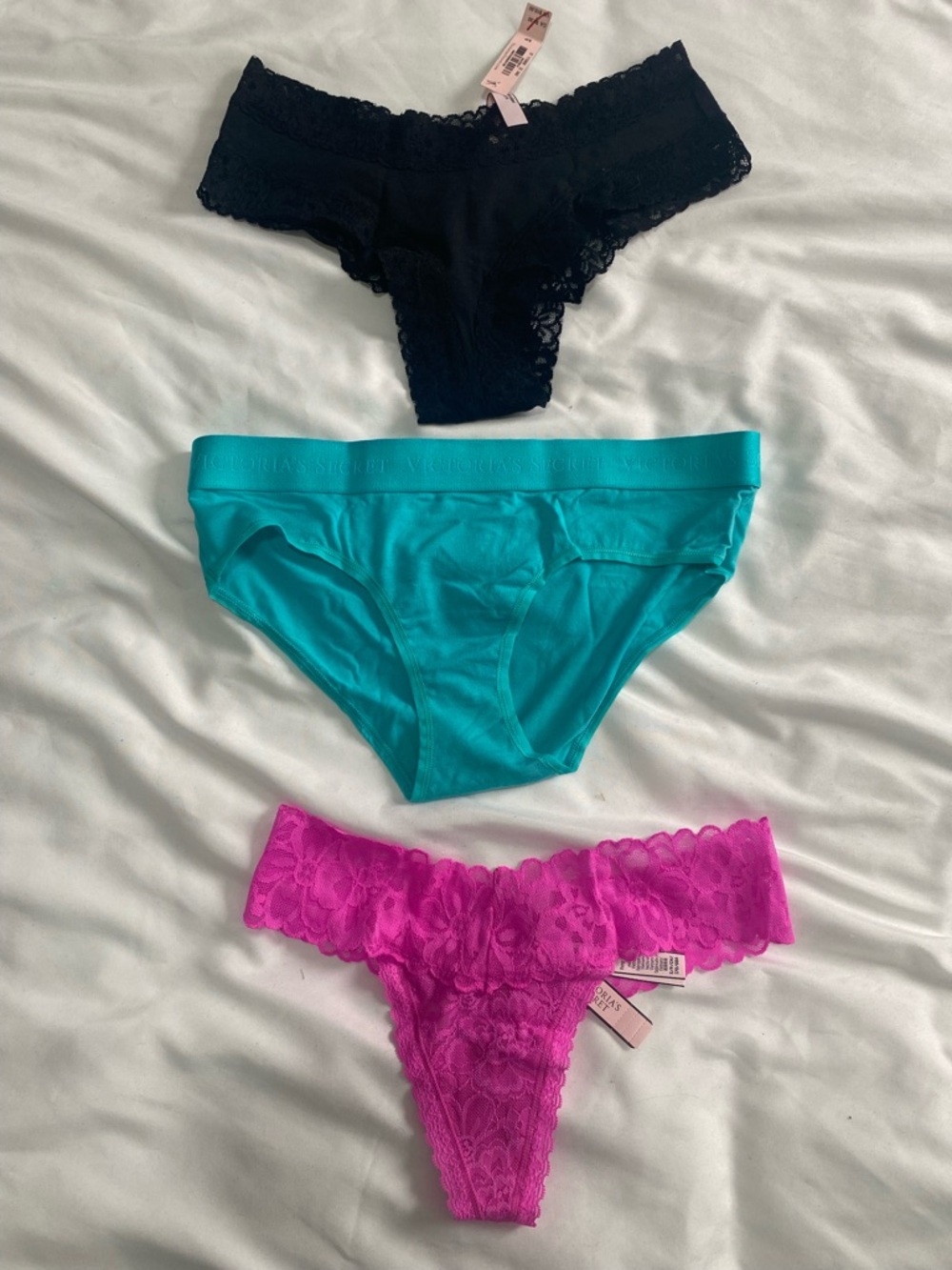 Victoria’s Secret Underwear Set - Teal, Hot Pink & Black (x3) - 5 pair in total